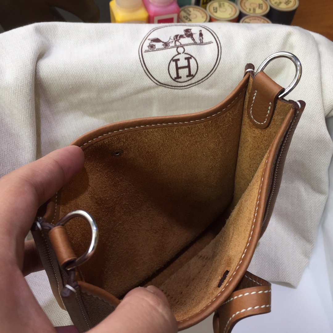 에르메스 미니 에블린16 골드브라운 은장 끌레망스 가죽